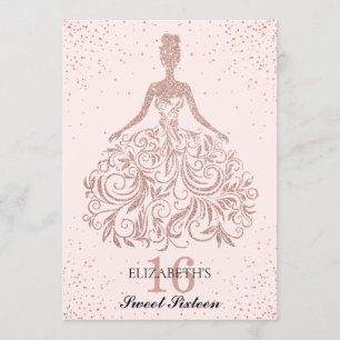 Rose Gold Pink Sparkle Dress Sweet 16. Geburtstag Einladung
