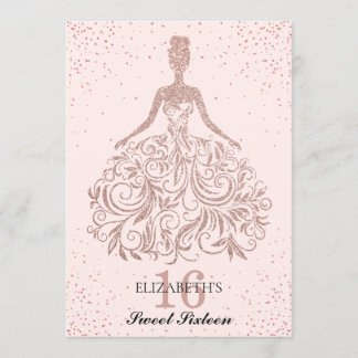 Rose Gold Pink Sparkle Dress Sweet 16. Geburtstag Einladung