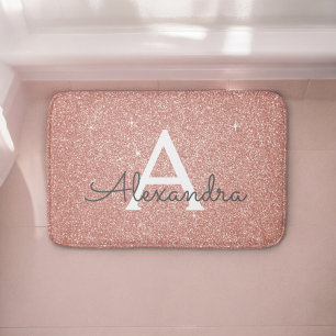 Rose Gold Pink Sparkle Glitzer Monogram Name Badematte