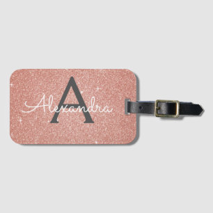 Rose Gold Pink Sparkle Glitzer Monogram Name Gepäckanhänger