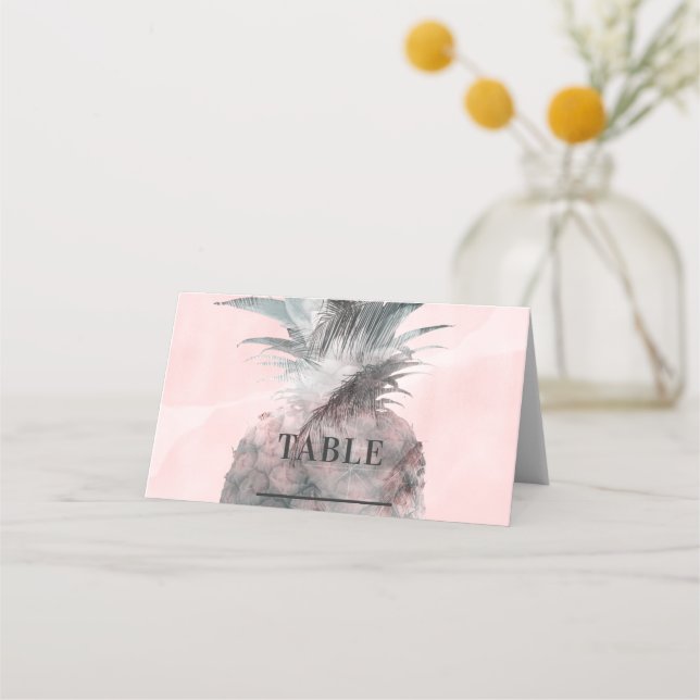 Rose Gold Pink Tropische Ananas Tischsitze Platzkarte (Vorderseite)