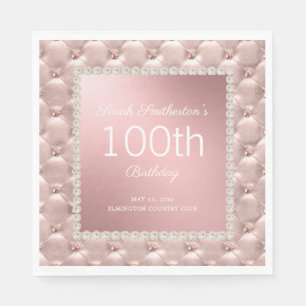 Rose Gold Pink Tuffed Perlen 100. Geburtstag Serviette
