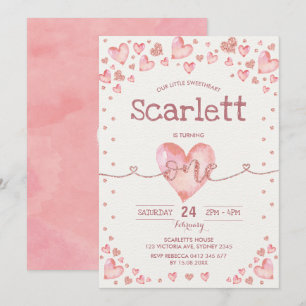 Rose Gold Pink Valentines Sweetheart 1. Geburtstag Einladung