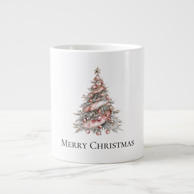 Rose Gold Pink Weihnachtsbaum Jumbo-Tasse (Vorderseite)