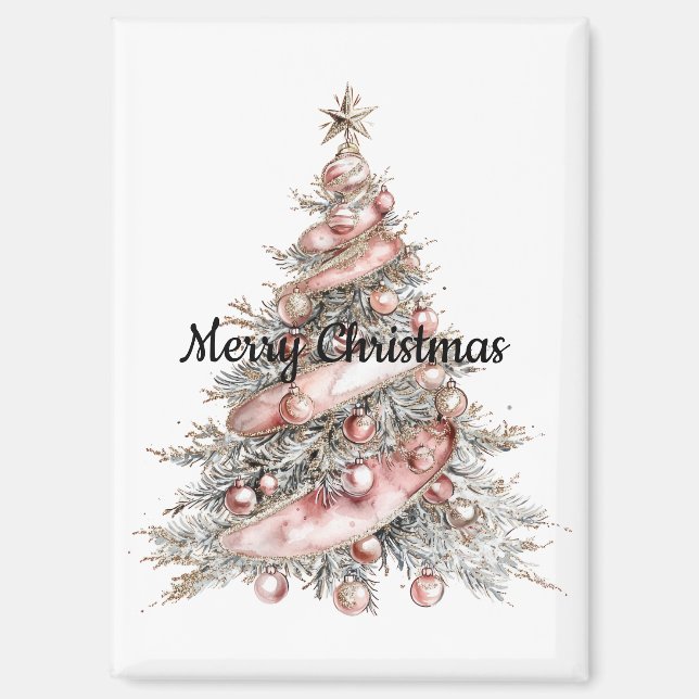 Rose Gold Pink Weihnachtsbaum Magnet (Vorderseite)