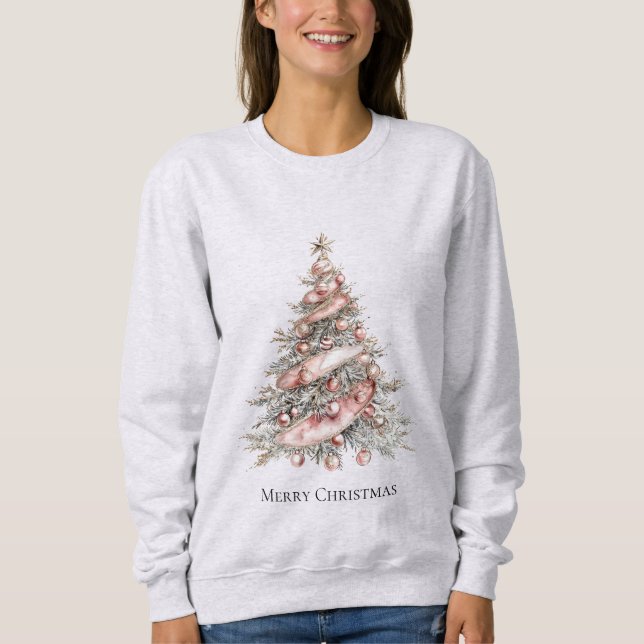 Rose Gold Pink Weihnachtsbaum Sweatshirt (Vorderseite)