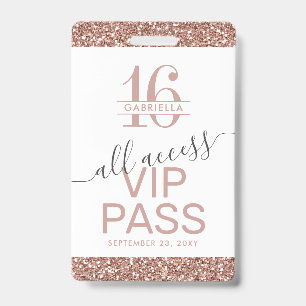 Rose Gold Pink Weiß Sweet 16 Einladung VIP Ausweis