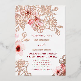 Rose Gold Pinke Kirschblüte | Foto-Hochzeit Folieneinladung