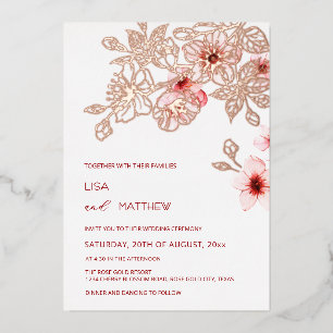 Rose Gold Pinke Kirschblüten-Hochzeit Folieneinladung
