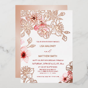 Rose Gold Pinke Kirschblüten-Hochzeit Folieneinladung