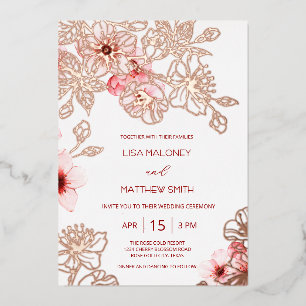 Rose Gold Pinke Kirschblüten-Hochzeit Folieneinladung