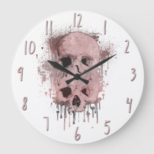 Rose Gold Pinker Totenkopf-Tropfen-Tinten-Splatter Große Wanduhr