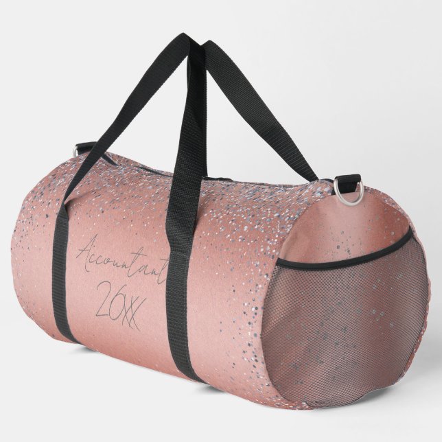 Rose Gold Pinsel Glitzer Monogram | Duffle Bag (Rechte Ecke)
