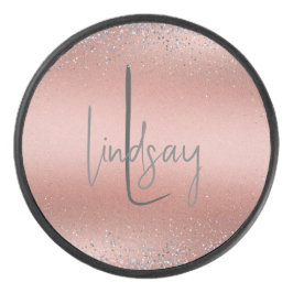 Rose Gold Pinsel Glitzer Monogram | Eishockey Puck