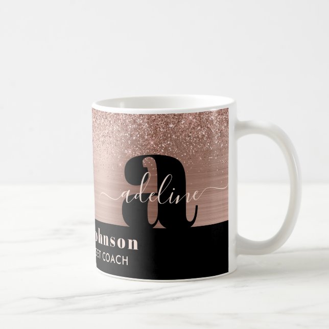 Rose Gold Pinsel Glitzer Monogram Kaffeetasse (Rechts)