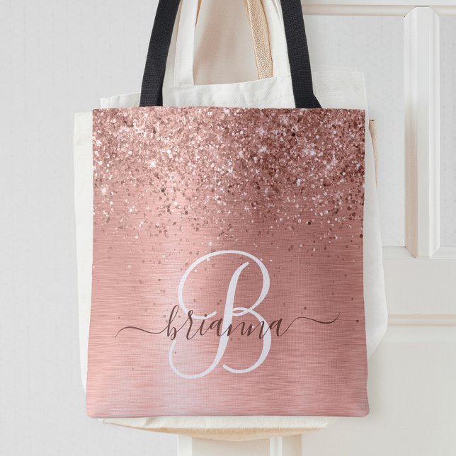 Rose Gold Pinsel Glitzer Monogram Name Tasche (Von Creator hochgeladen)