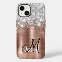Rose Gold Pinselmetall Silber Glitzer Monogramm