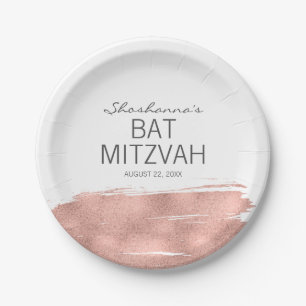 Rose Gold Pinselstrich Bat Mitzvah Papierplatte Pappteller
