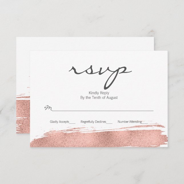 Rose Gold Pinselstrich Bat Mitzvah RSVP Karte (Vorne/Hinten)
