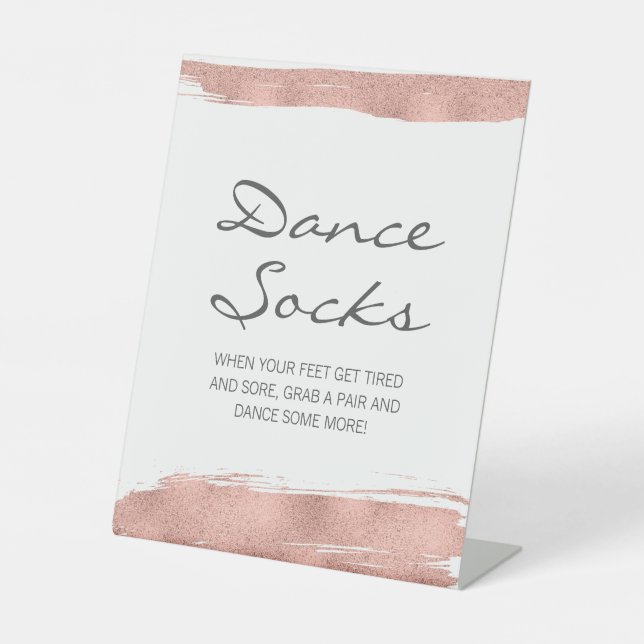 Rose Gold Pinselstrich Bat Mitzvah Tanzsocken Sockelschild (Vorderseite)