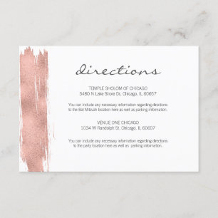 Rose Gold Pinselstrich Bat Mitzvah Wegweiser Karte