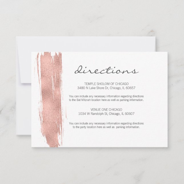 Rose Gold Pinselstrich Bat Mitzvah Wegweiser Karte (Vorderseite)