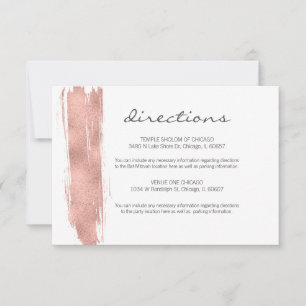 Rose Gold Pinselstrich Bat Mitzvah Wegweiser Karte