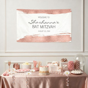 Rose Gold Pinselstrich Bat Mitzvah Willkommen Banner