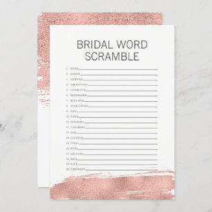 Rose Gold Pinselstrich Bridal Word Scramble Einladung