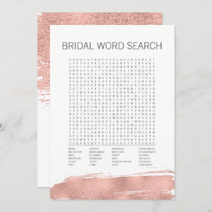 Rose Gold Pinselstrich Bridal Word Search Game Einladung