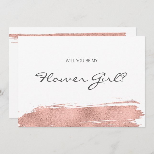 Rose Gold Pinselstrich ist meine BlütenGirl-Card Einladung (Vorne/Hinten)