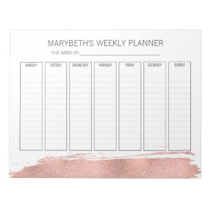 Rose Gold Pinselstrich Wochenplaner Notepad Notizblock