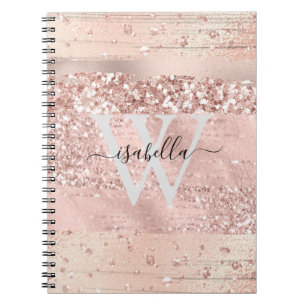 Rose Gold Pinselstriche Glitter Schrift Monogramm  Notizblock