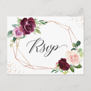 Rose Gold Plum Lila Blush Bloral Wedding RSVP Einladungspostkarte