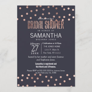 Rose Gold Polka Dots und Navy Blue Brautparty Einladung