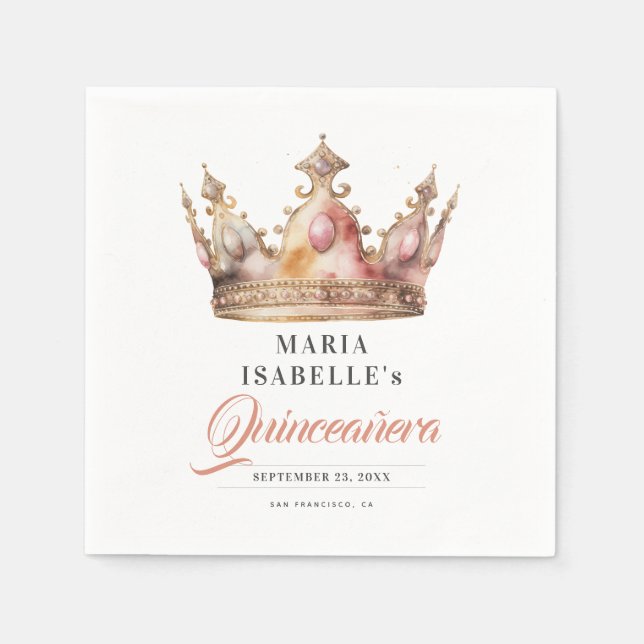 Rose Gold Princess Crown Quinceñera Party Serviette (Vorderseite)