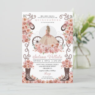 Rose Gold Princess Dress & Boots Quinceañera Einladung