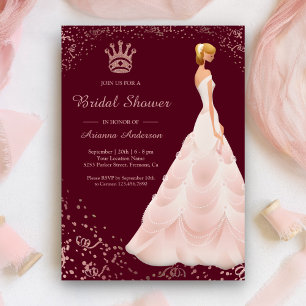 Rose Gold Princess Dress Burgund Brautparty Einladung