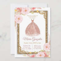 Rose Gold Princess Einladung - White Mis Quince