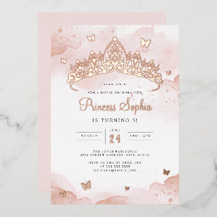 Rose Gold Princess Girls Geburtstagsparty Folieneinladung