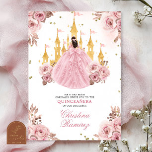 Rose Gold Prinzessin Märchenschloss Quinceanera Einladung