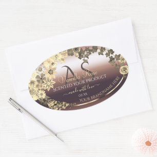 Rose Gold Product Label Creme Blume und Monogramm Ovaler Aufkleber