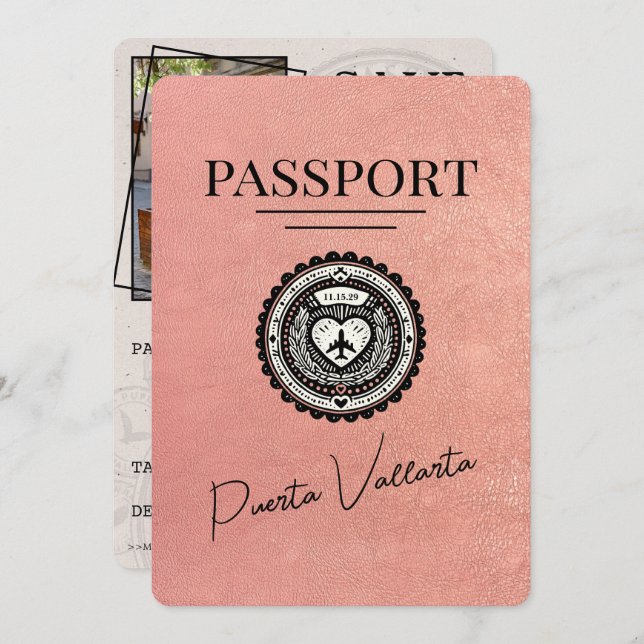 Rose Gold Puerta Vallarta Reisepass Save the Date (Vorne/Hinten)