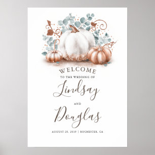 Rose Gold Pumpkins Hochzeit im Herbst Begrüßungsze Poster