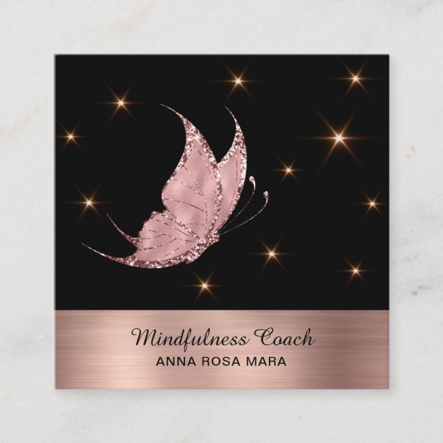*~* Rose Gold QR Code Glitzer Butterfly Mystical Quadratische Visitenkarte (Vorderseite)