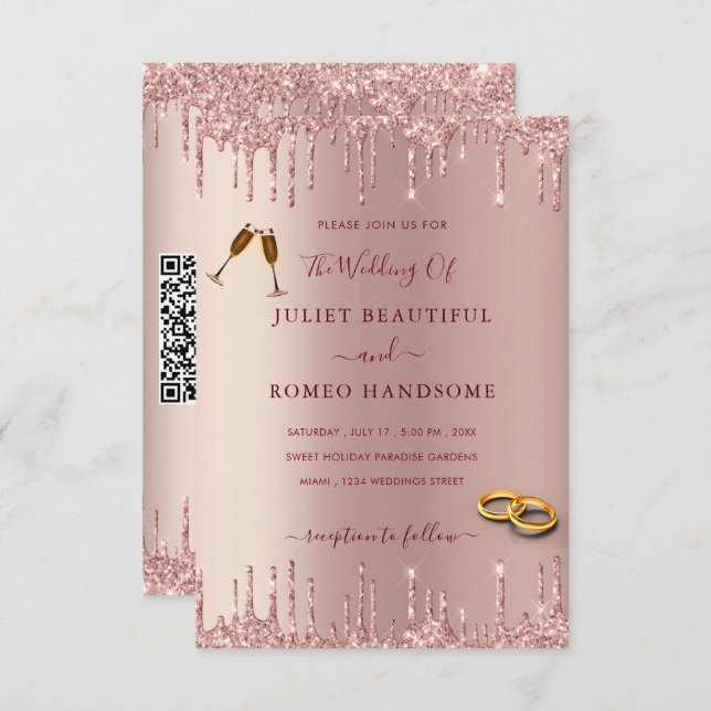 Rose Gold QR Code Hochzeitsvorlage (Vorne/Hinten)