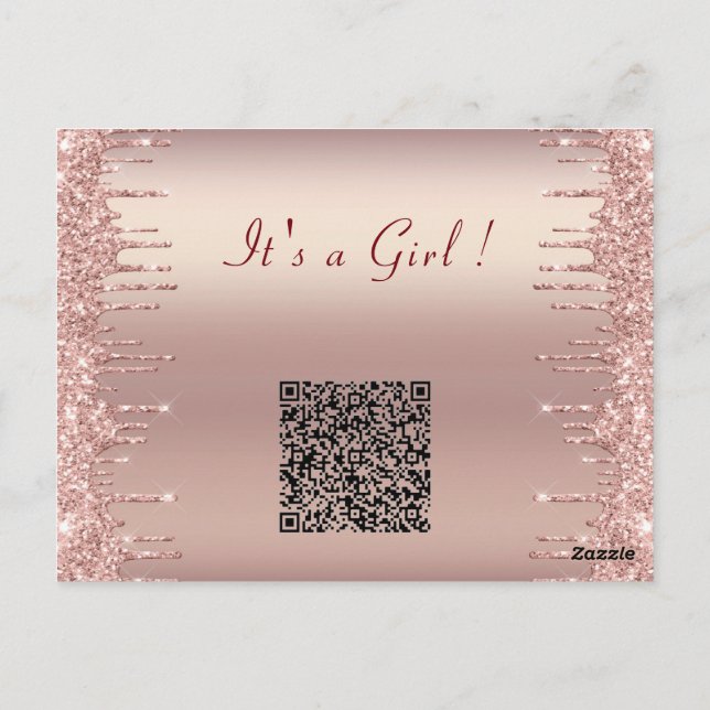 Rose Gold QR Code Kinderdusche Einladung Postkarte (Rückseite)