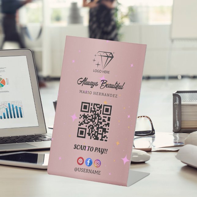 Rose Gold QR Code zur Bezahlung Sockelschild (Esthetician Rose Gold Qr Code Scan To Pay Pedestal Sign)