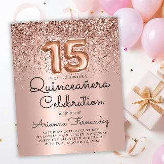 Rose Gold Quinceañera 15. Geburtstag Einladung