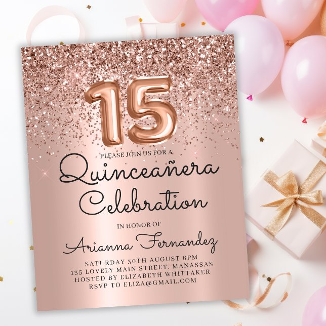Rose Gold Quinceañera 15. Geburtstag Einladung (Von Creator hochgeladen)